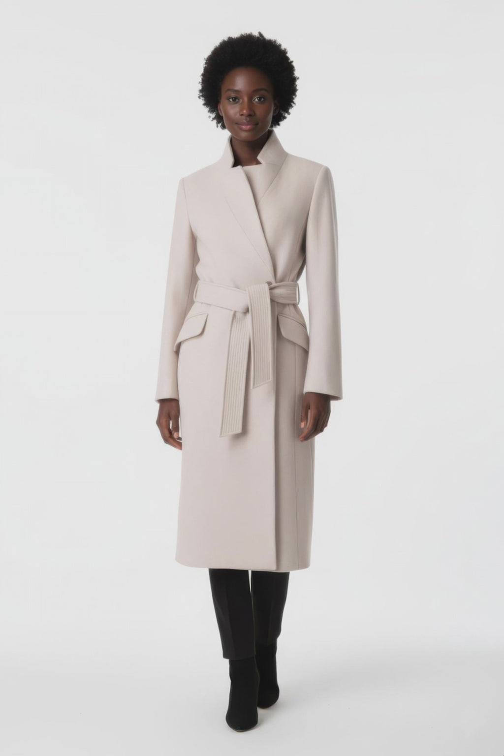 Luxury Belted High-Collar Blend Long Wrap Coat