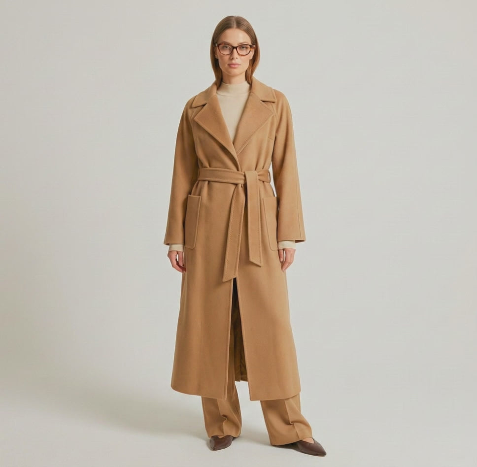 Kiyora 100% Pure Italian Cashmere Long Coat - Camel