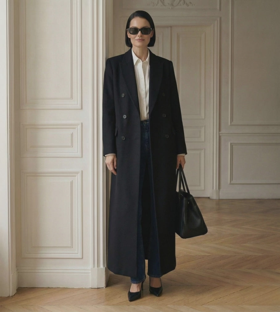 The Noir Signature: Full-Length 100% Cashmere Tailored Coat