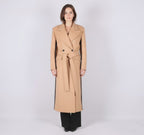 Statement Two-Tone Camel Wrap Coat with Black Contrast Panels