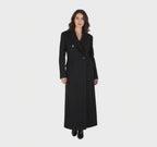 Dramatic Maxi Length Black Double-Breasted Premium Wool Coat
