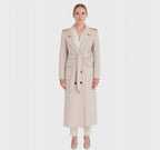 Classic Military-Detail Belted Wool-Cashmere Blend Coat in Light Beige