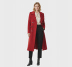 Statement Red Double-Breasted Wool-Blend Coat with Shoulder Detail