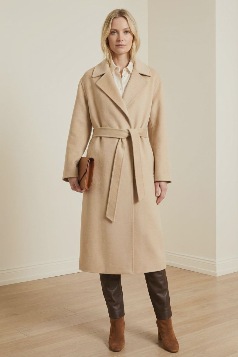 Women wearing cashmere camel coat
